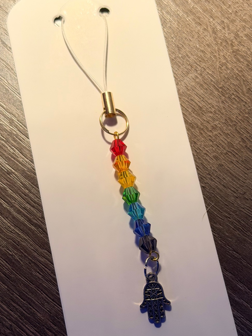 Rainbow Crystal Bead Keychain with Hamsa Charm